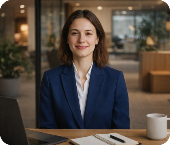 Professional at desk with laptop in modern office